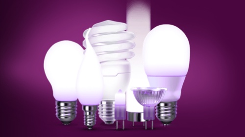 En rekke lyspærer med forskjellige belysningsteknologier