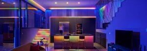 Rom innredet med smart LED-belysning koblet sammen med WiZ